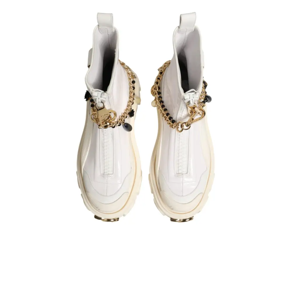 Dolce & Gabbana Weiße Leder-Stiefeletten mit Gummi-Logo - EU36/US5.5