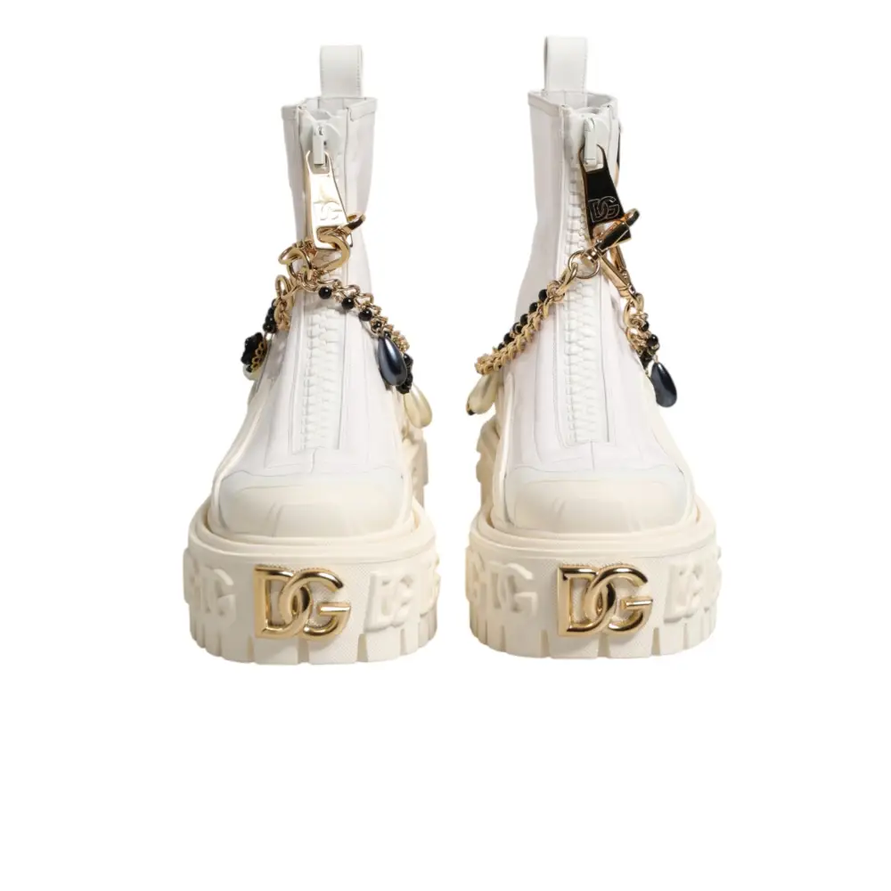 Dolce & Gabbana Weiße Leder-Stiefeletten mit Gummi-Logo - EU36/US5.5