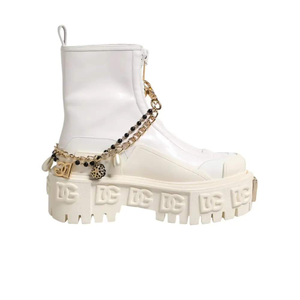 Dolce & Gabbana Weiße Leder-Stiefeletten mit Gummi-Logo - EU36/US5.5