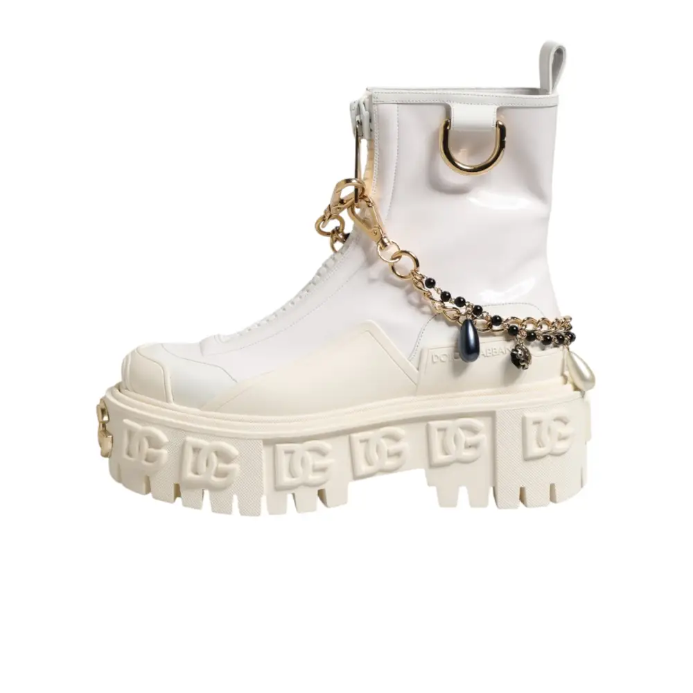 Dolce & Gabbana Weiße Leder-Stiefeletten mit Gummi-Logo - EU36/US5.5