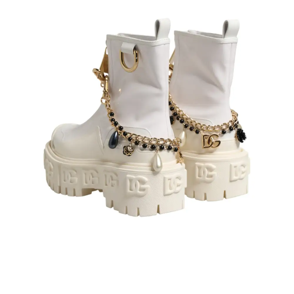 Dolce & Gabbana Weiße Leder-Stiefeletten mit Gummi-Logo - EU36/US5.5