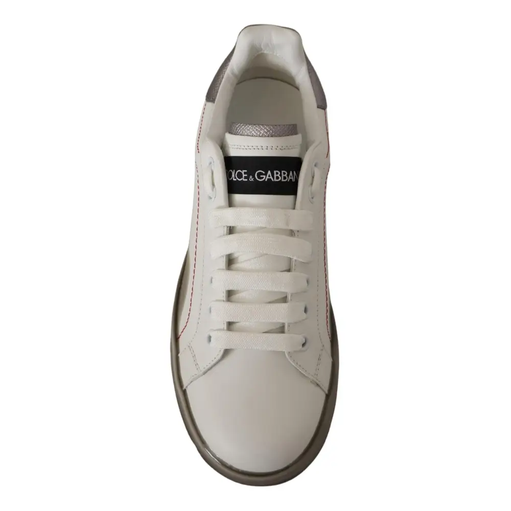 Dolce & Gabbana Weiße Lederschuhe Damen Logo Portofino Sneakers - EU36/US5.5