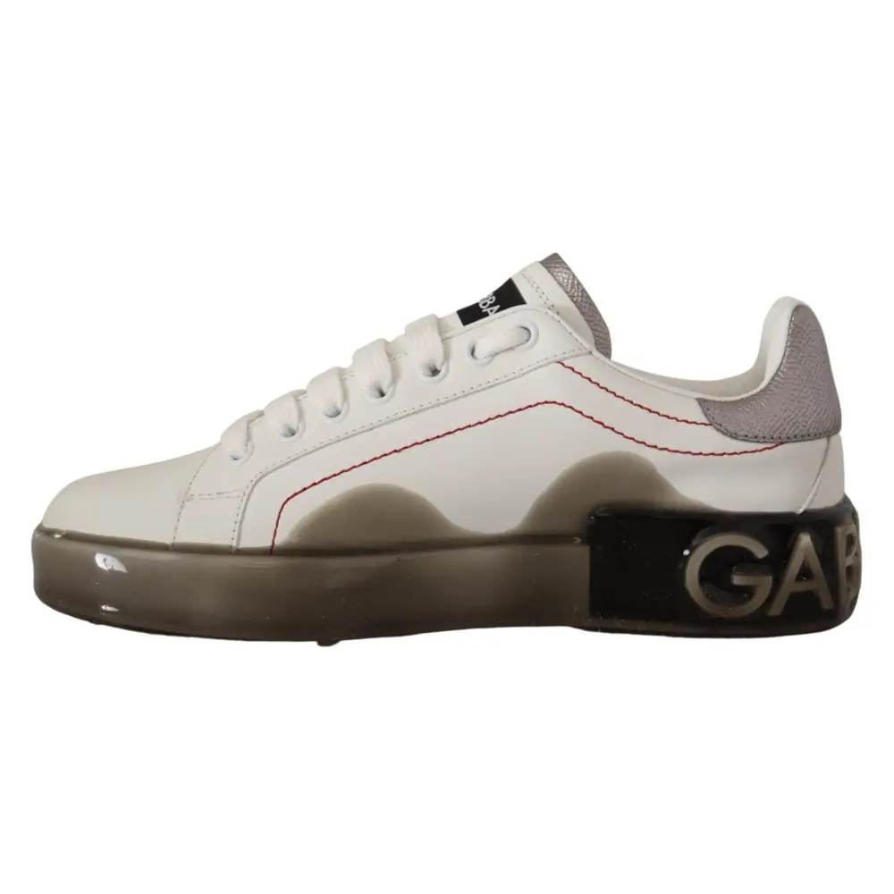 Dolce & Gabbana Weiße Lederschuhe Damen Logo Portofino Sneakers - EU36/US5.5