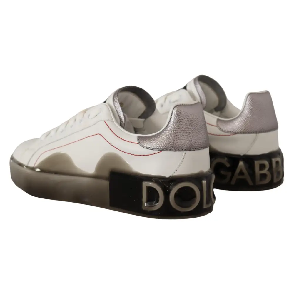 Dolce & Gabbana Weiße Lederschuhe Damen Logo Portofino Sneakers - EU36/US5.5