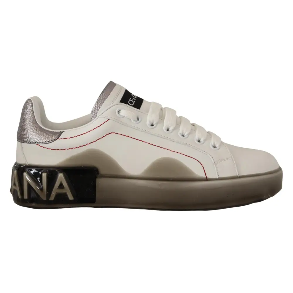 Dolce & Gabbana Weiße Lederschuhe Damen Logo Portofino Sneakers - EU36/US5.5
