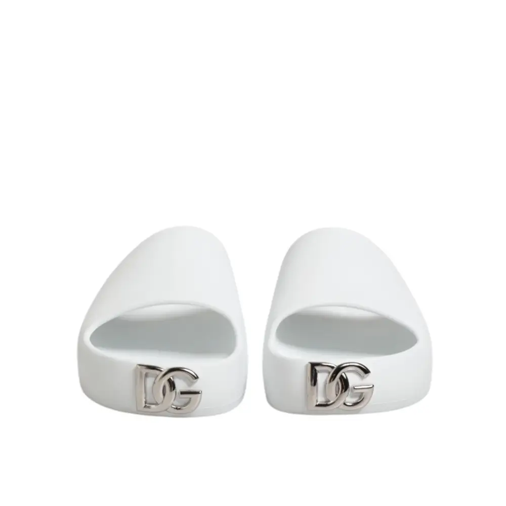 Dolce & Gabbana Weiße Logo-Rutschsandalen Männer Strandbekleidung Schuhe