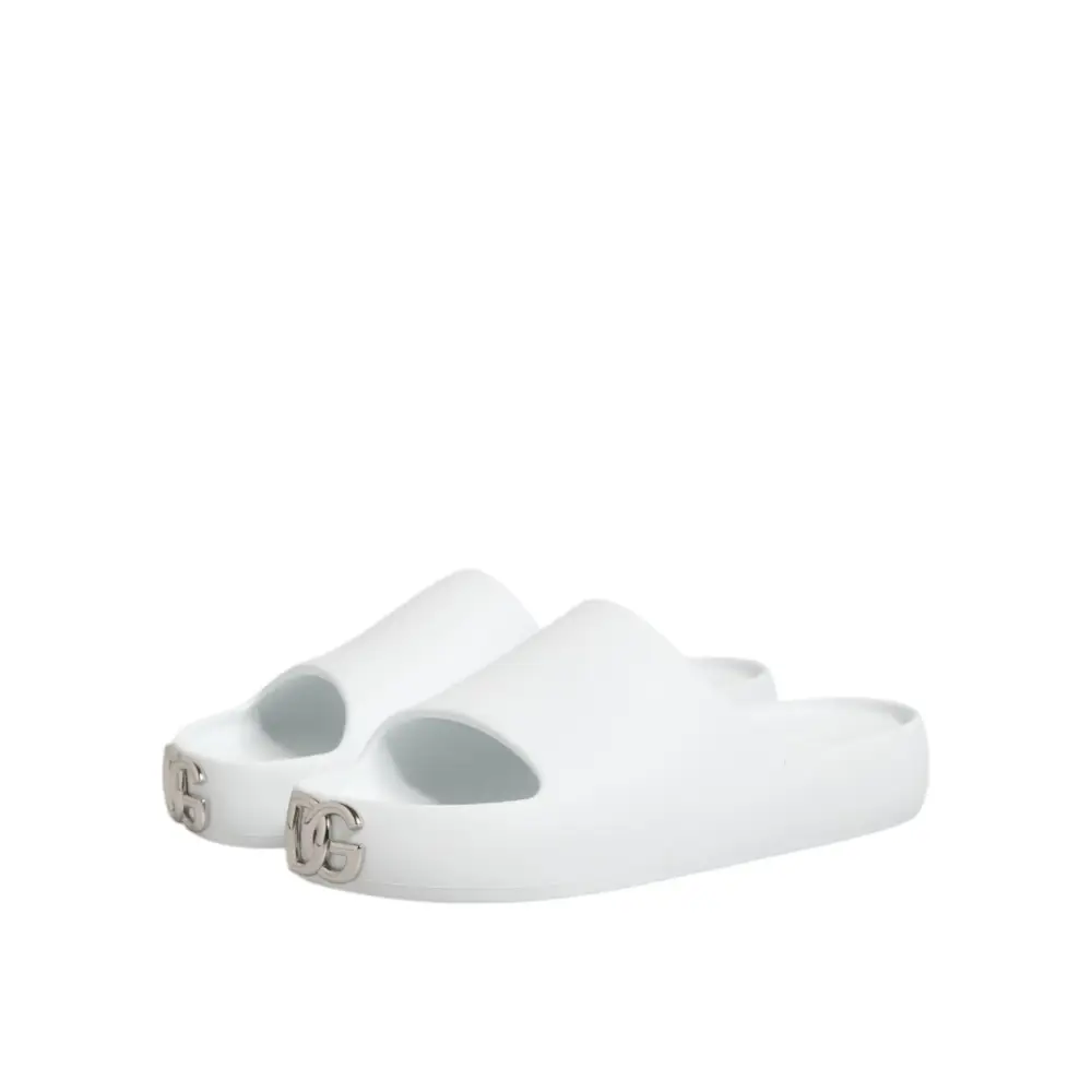 Dolce & Gabbana Weiße Logo-Rutschsandalen Männer Strandbekleidung Schuhe