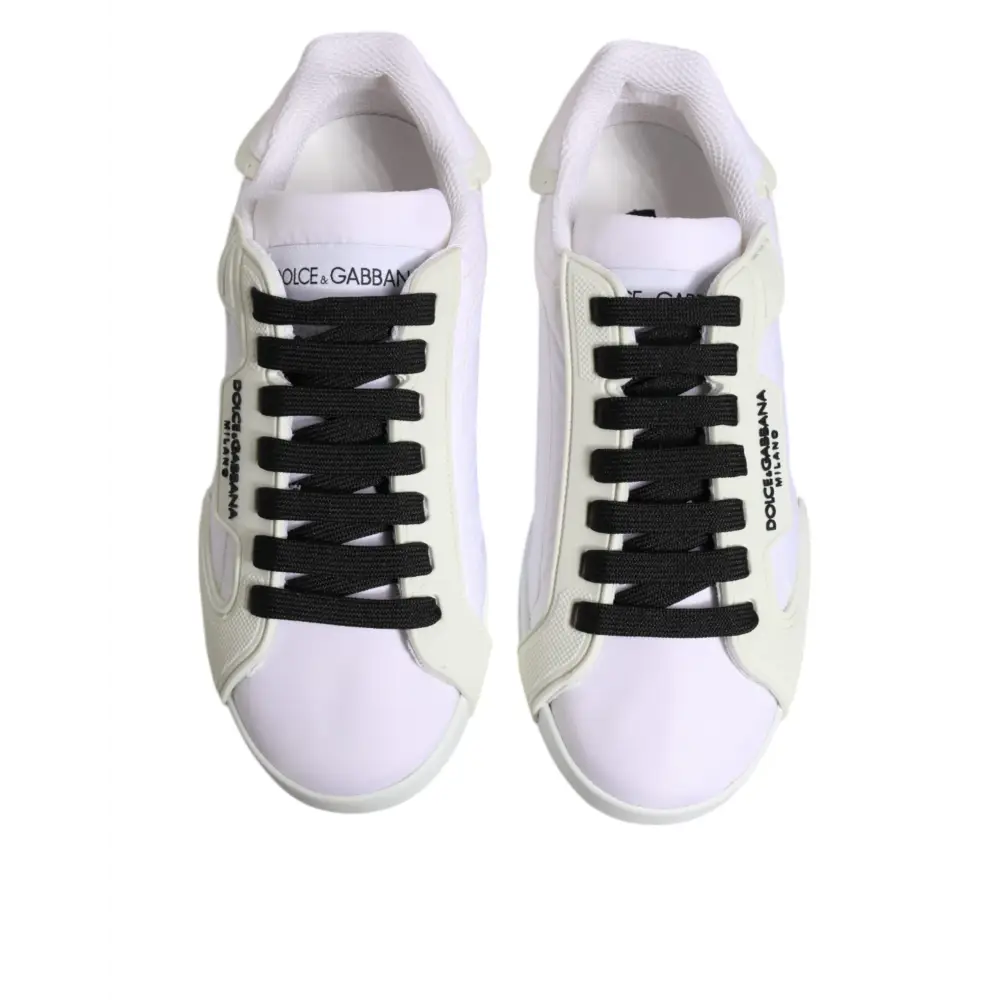 Dolce & Gabbana Weiße Nylon Leder Low Top Sneakers Schuhe - EU39/US6