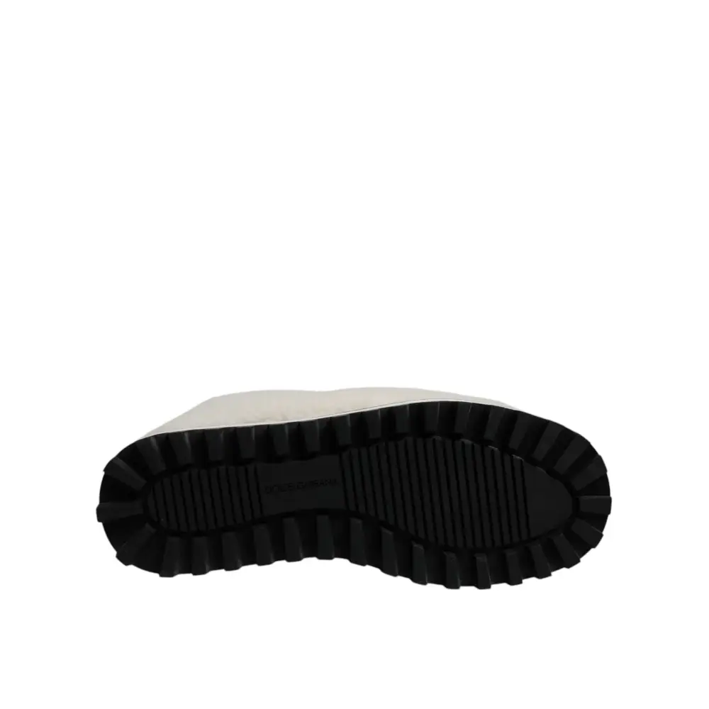 Dolce & Gabbana Weiße Plüsch Logo Gepolsterte Mittlere Wadenstiefel Schuhe - EU44/US11