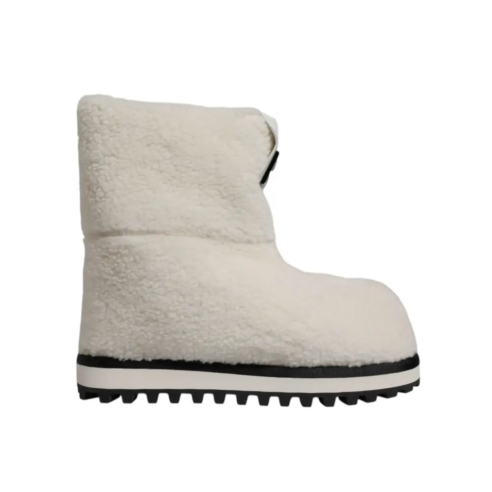 Dolce & Gabbana Weiße Plüsch Logo Gepolsterte Mittlere Wadenstiefel Schuhe - EU44/US11