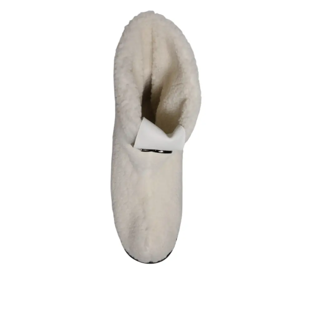 Dolce & Gabbana Weiße Plüsch Logo Gepolsterte Mittlere Wadenstiefel Schuhe - EU44/US11