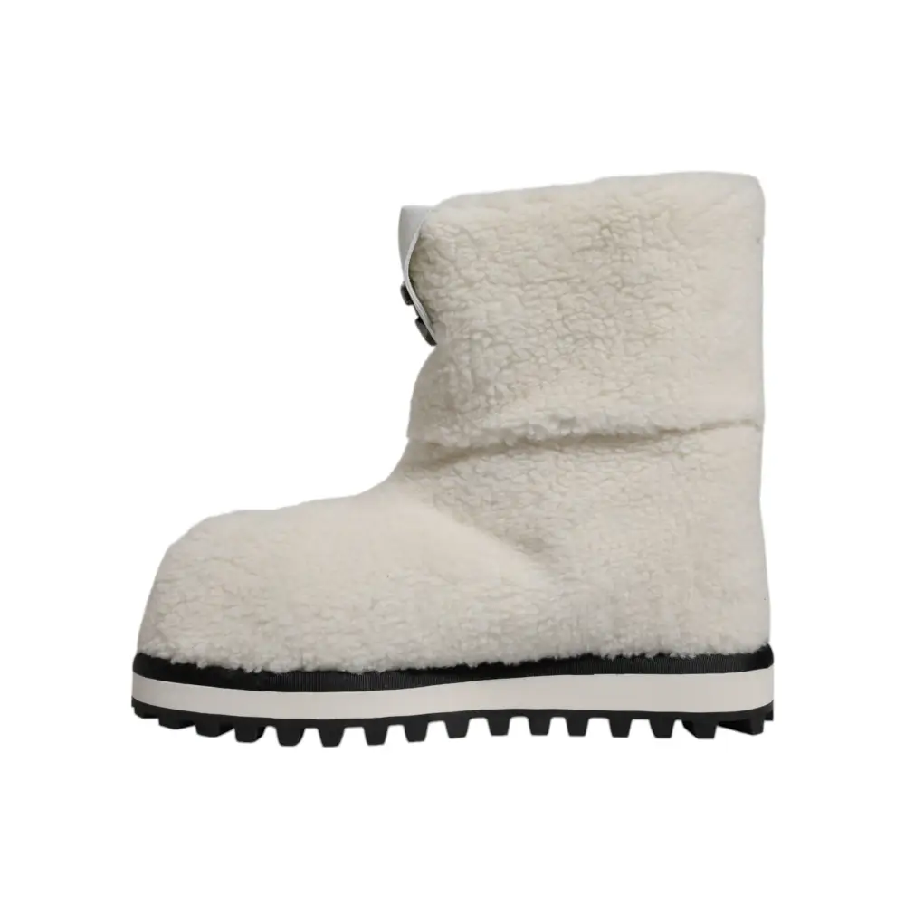 Dolce & Gabbana Weiße Plüsch Logo Gepolsterte Mittlere Wadenstiefel Schuhe - EU44/US11
