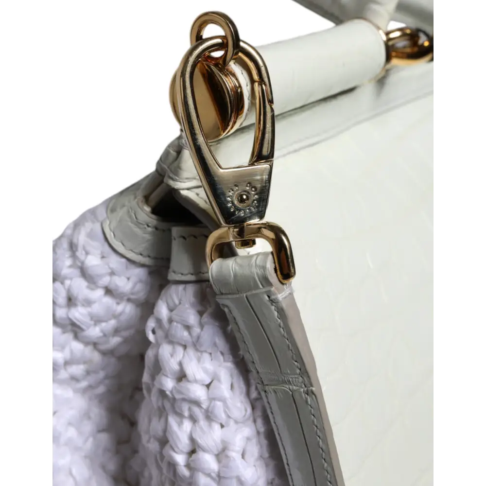 Dolce & Gabbana Weiße Rafia Leder SICILY Crossbody Tasche