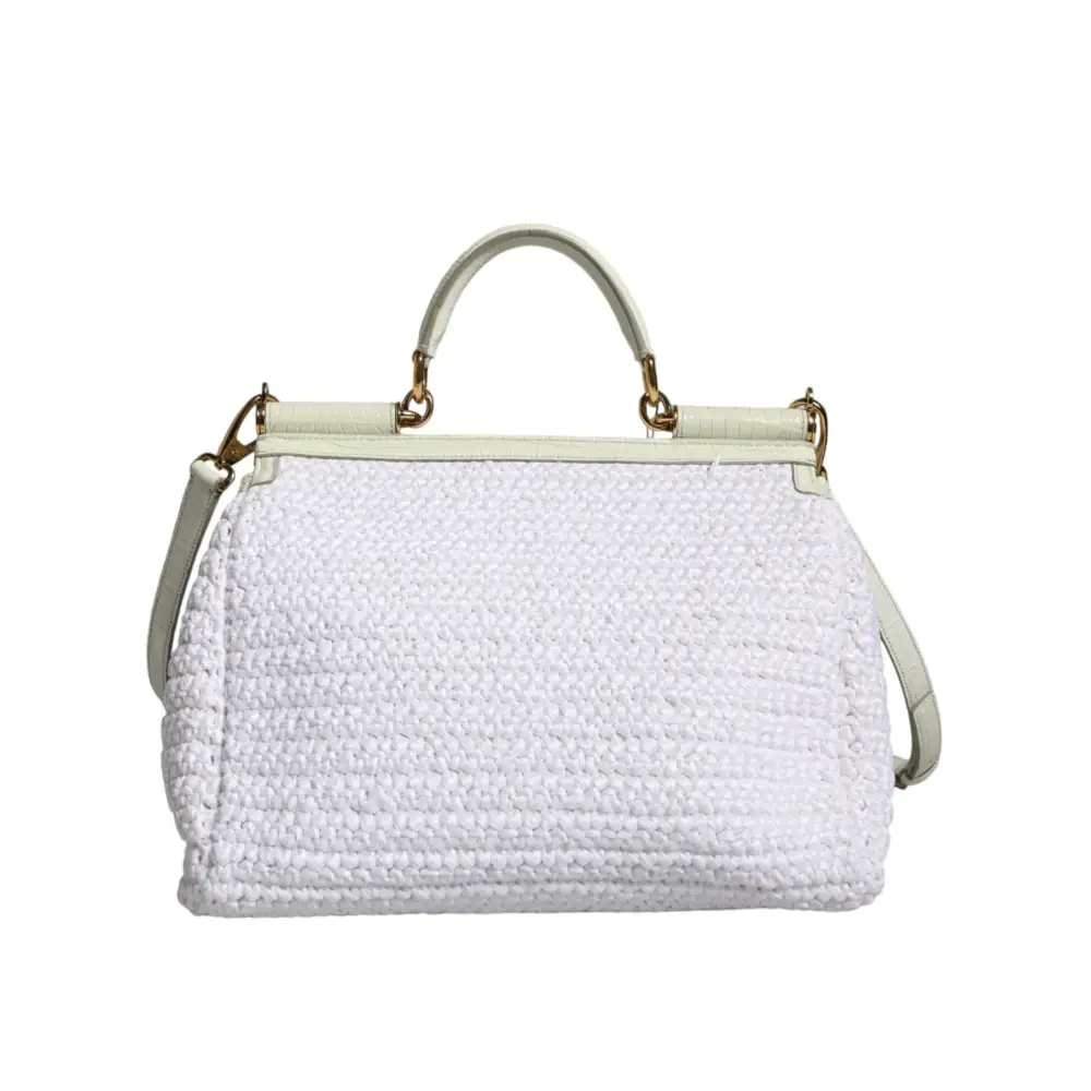 Dolce & Gabbana Weiße Rafia Leder SICILY Crossbody Tasche