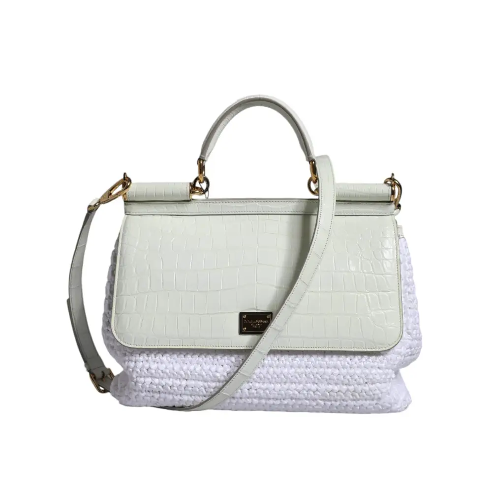 Dolce & Gabbana Weiße Rafia Leder SICILY Crossbody Tasche