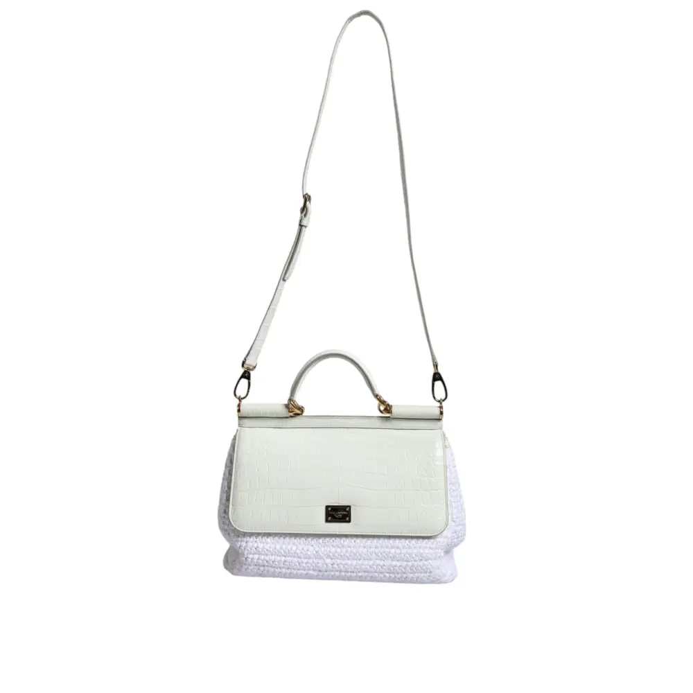 Dolce & Gabbana Weiße Rafia Leder SICILY Crossbody Tasche