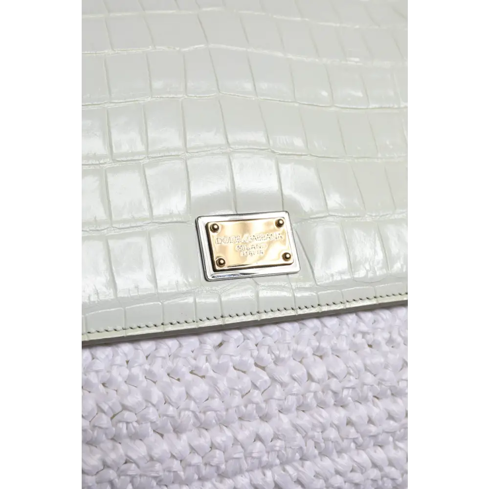 Dolce & Gabbana Weiße Rafia Leder Umhängetasche mit oberem Griff