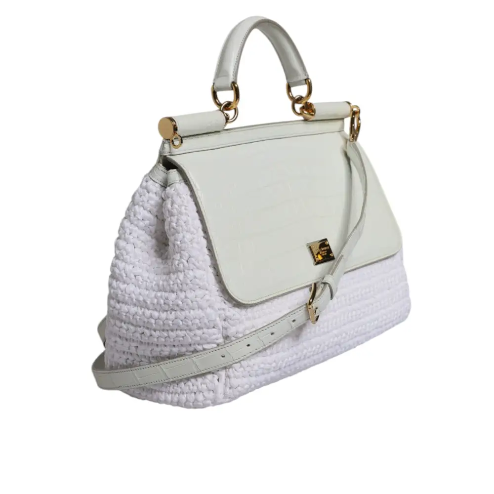 Dolce & Gabbana Weiße Rafia Leder Umhängetasche mit oberem Griff