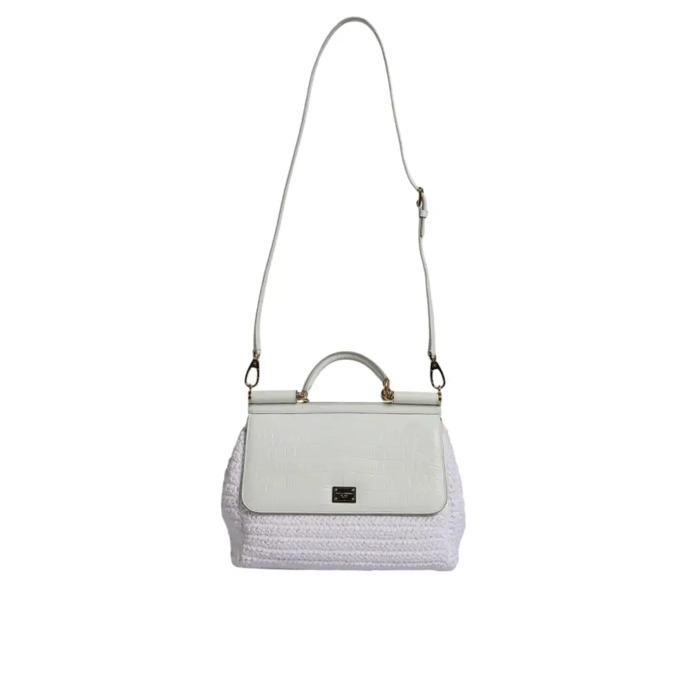 Dolce & Gabbana Weiße Rafia Leder Umhängetasche mit oberem Griff