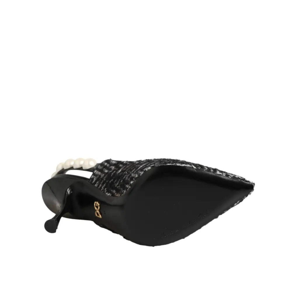 Dolce & Gabbana Weiße Slingback-Schuhe mit Schwarz-Weiß-Chevron-Muster und Kunstperlen - EU36/US5.5