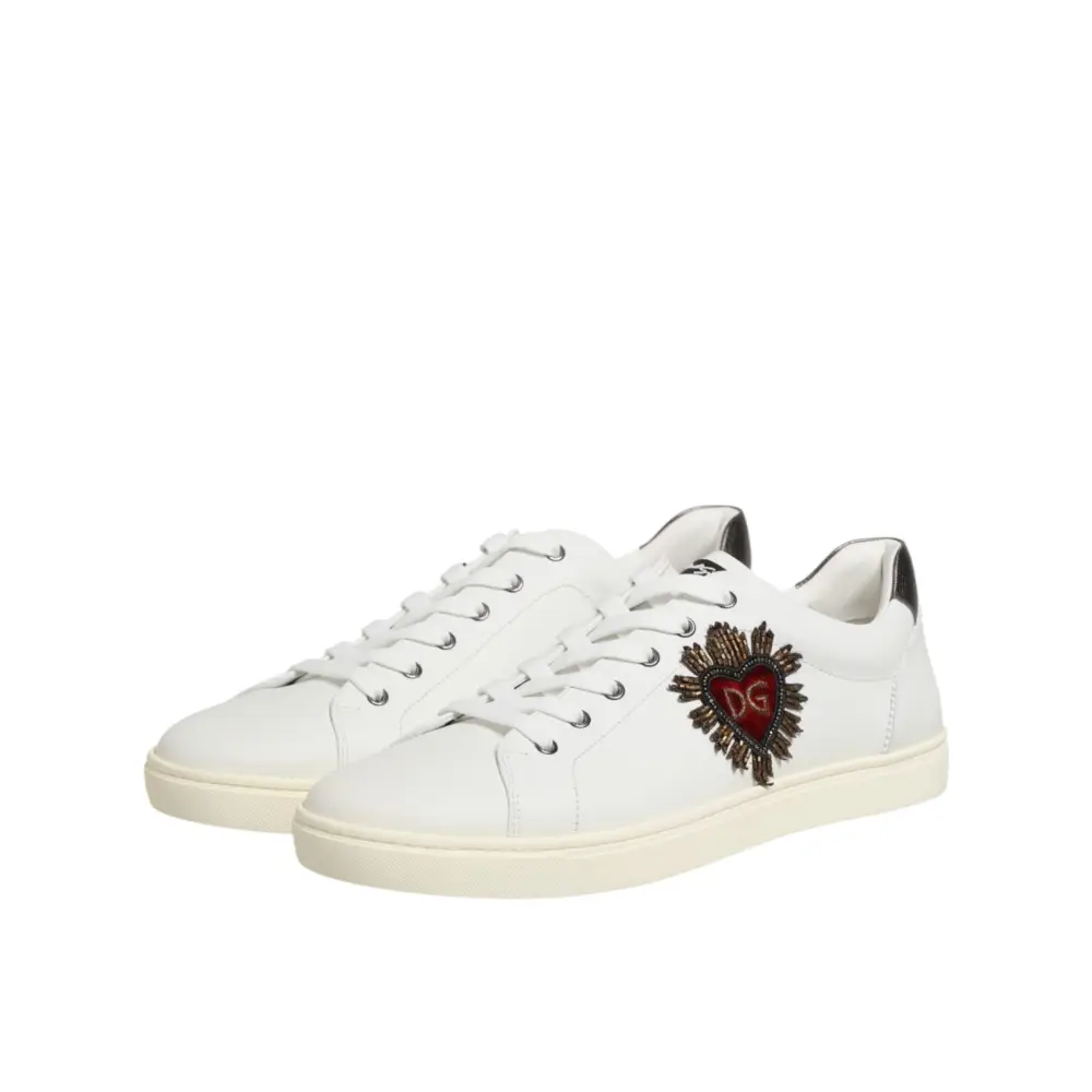 Dolce & Gabbana Weiße Sneakers aus Leder mit Herz-Applikation