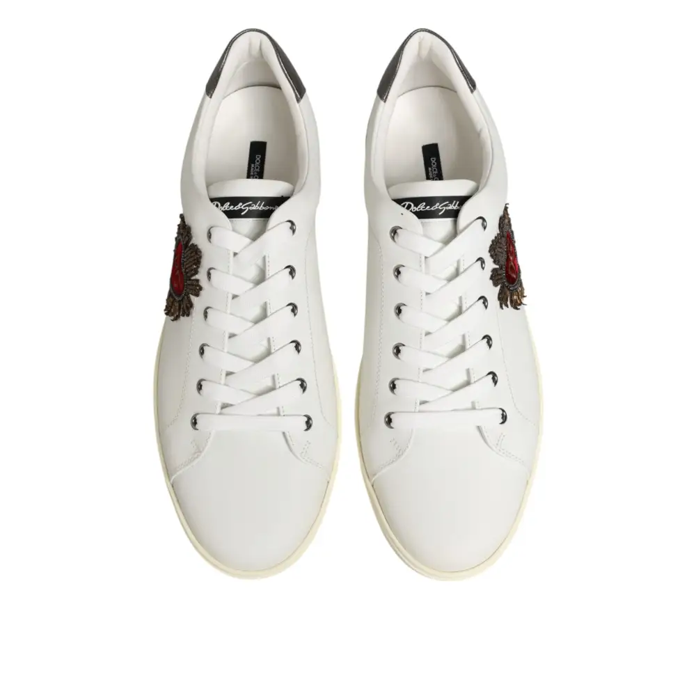 Dolce & Gabbana Weiße Sneakers aus Leder mit Herz-Applikation