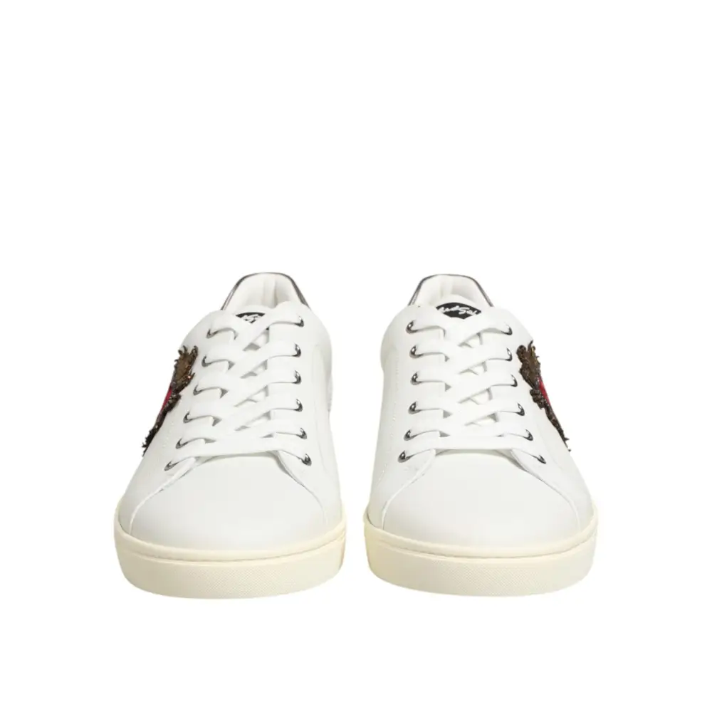 Dolce & Gabbana Weiße Sneakers aus Leder mit Herz-Applikation