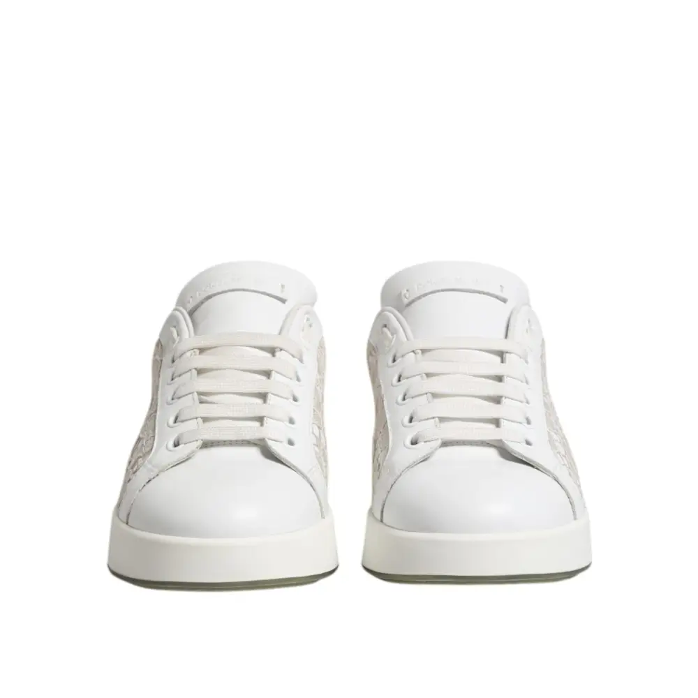 Dolce & Gabbana Weiße Spitze Leder Low Top Sneaker Schuhe - EU37.5/US7