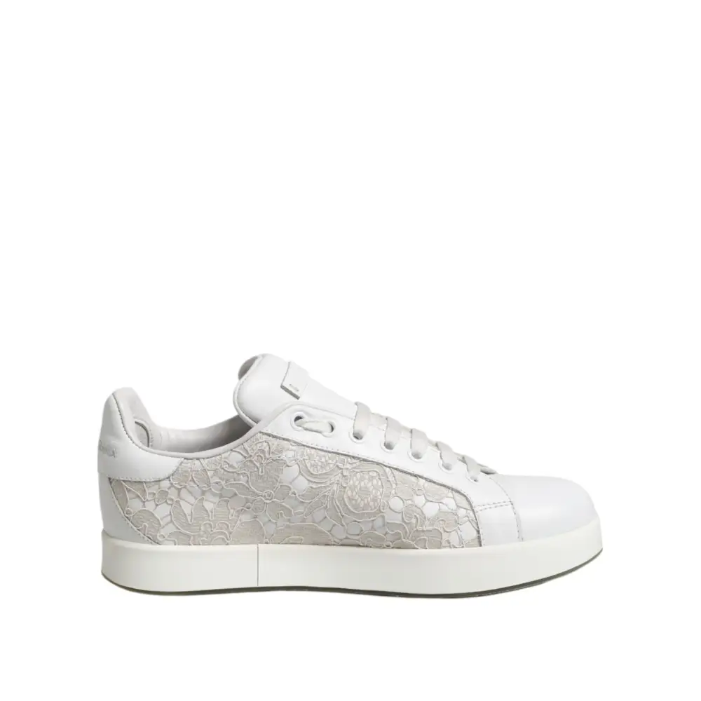 Dolce & Gabbana Weiße Spitze Leder Low Top Sneaker Schuhe - EU37.5/US7