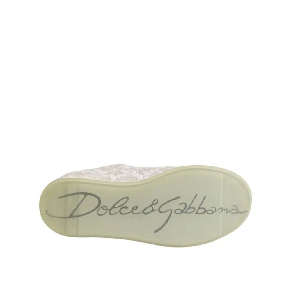Dolce & Gabbana Weiße Spitze Leder Low Top Sneaker Schuhe - EU37.5/US7