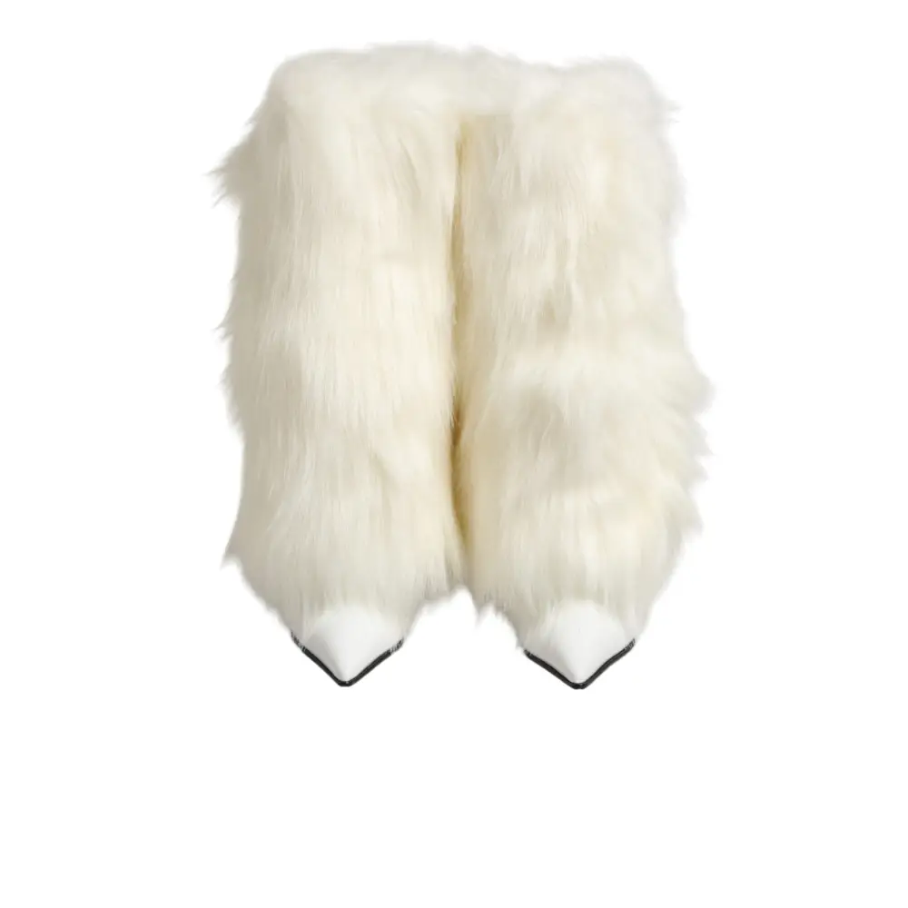 Dolce & Gabbana Weiße Stiefel mit Fell und Stilettos bis zum Knie - EU38/US7.5