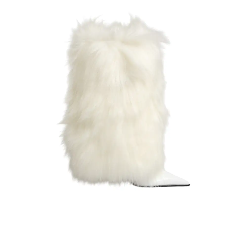 Dolce & Gabbana Weiße Stiefel mit Fell und Stilettos bis zum Knie - EU38/US7.5