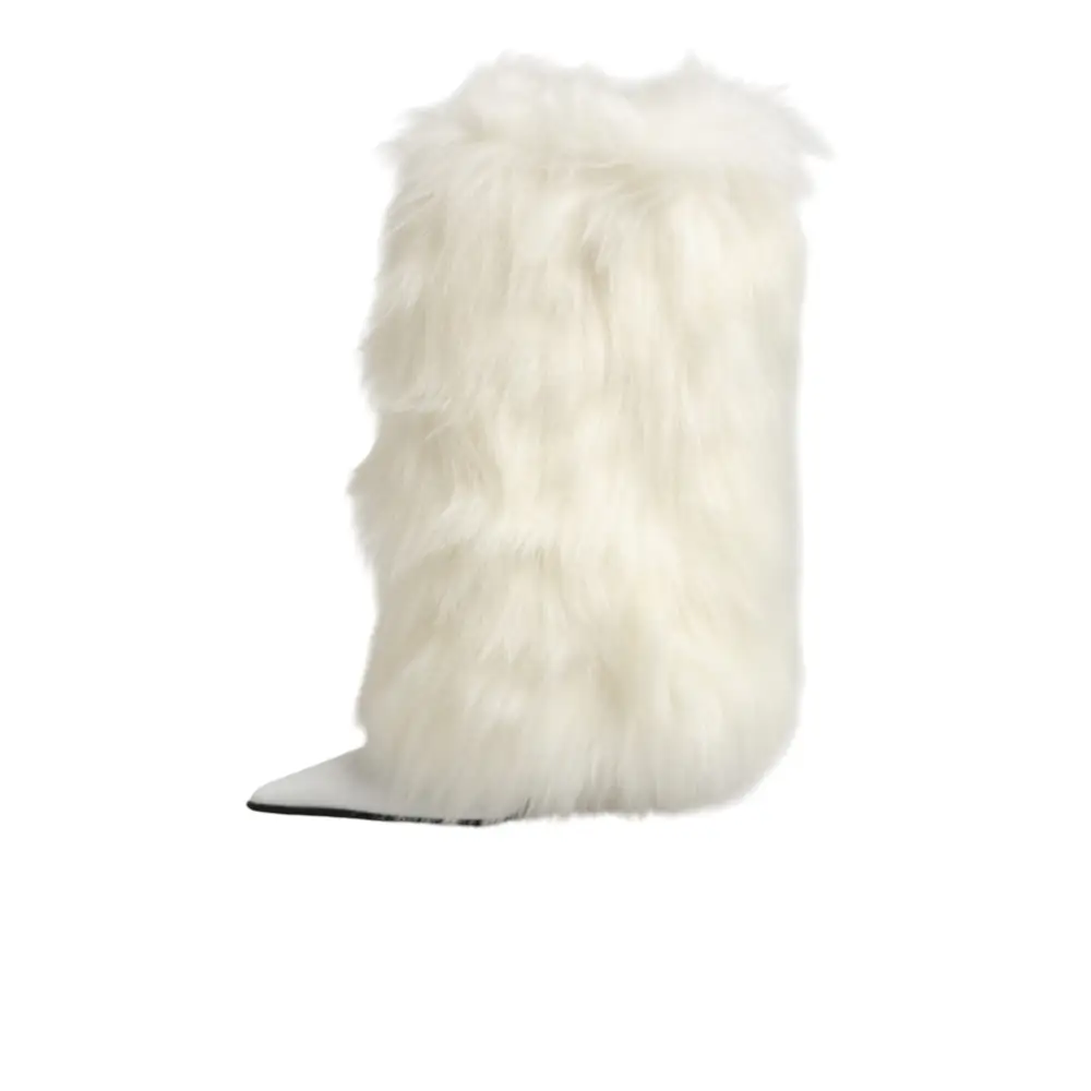 Dolce & Gabbana Weiße Stiefel mit Fell und Stilettos bis zum Knie - EU38/US7.5