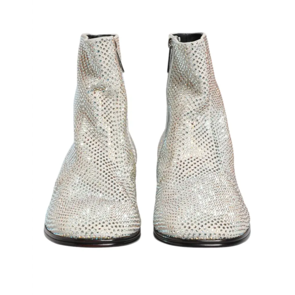 Dolce & Gabbana Weiße Strass DG Logo Heels Stiefeletten Schuhe