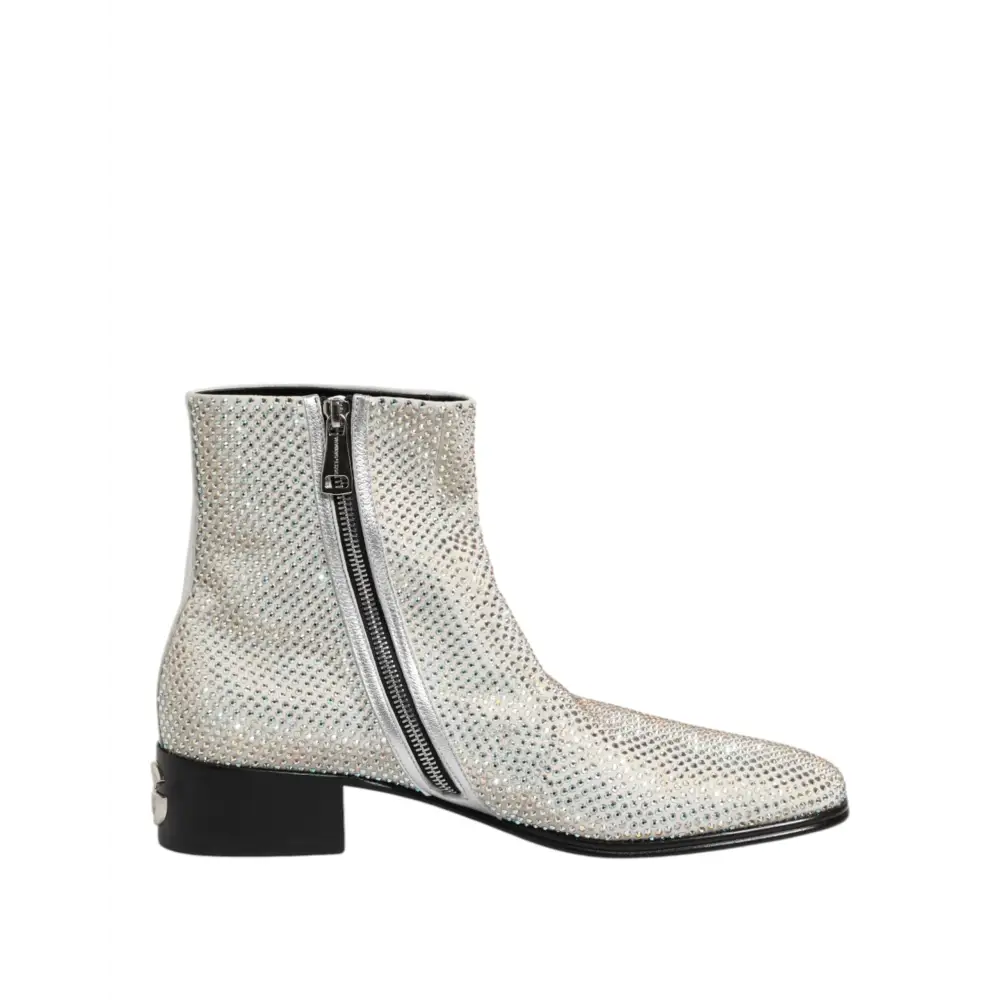 Dolce & Gabbana Weiße Strass DG Logo Heels Stiefeletten Schuhe