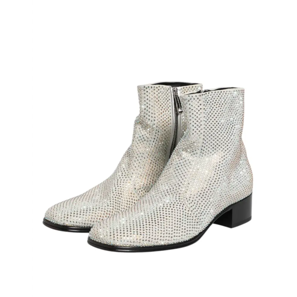 Dolce & Gabbana Weiße Strass DG Logo Heels Stiefeletten Schuhe