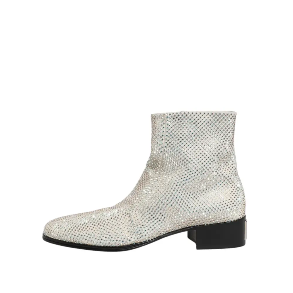 Dolce & Gabbana Weiße Strass DG Logo Heels Stiefeletten Schuhe