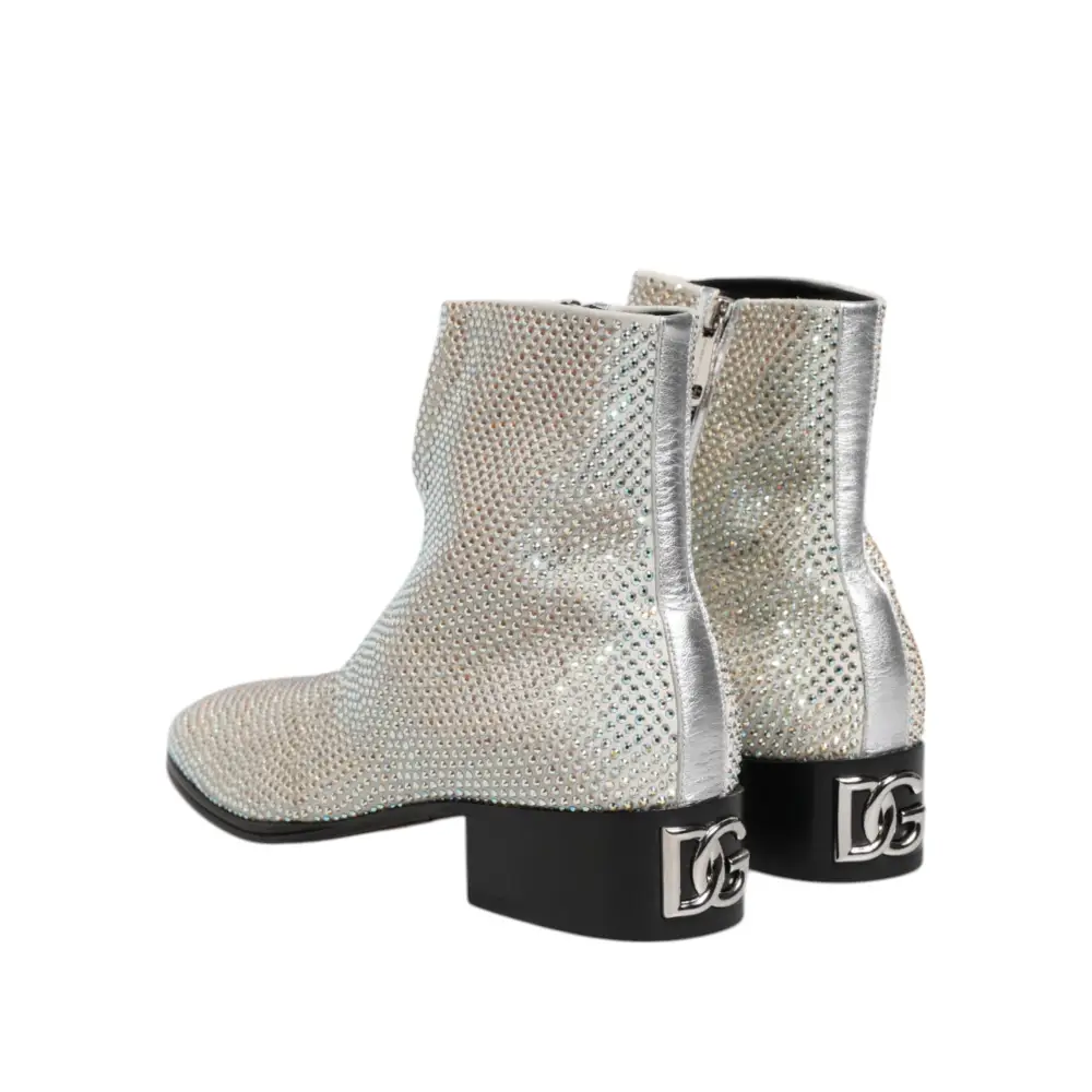 Dolce & Gabbana Weiße Strass DG Logo Heels Stiefeletten Schuhe