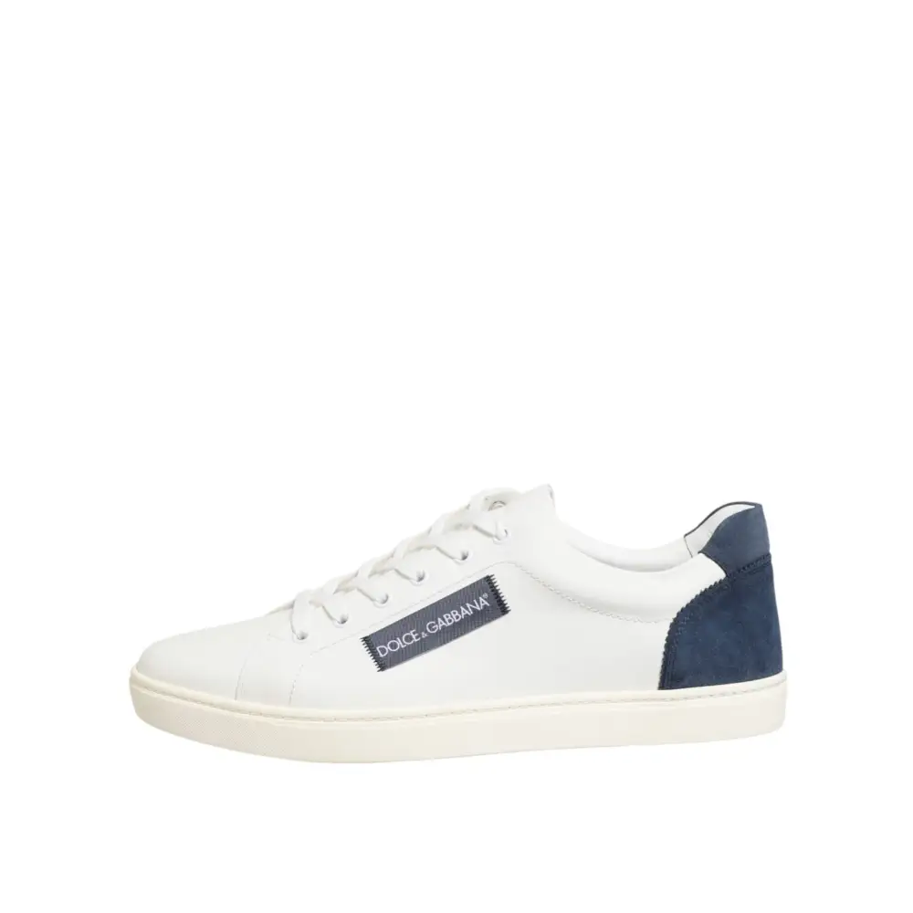 Dolce & Gabbana Weiße und blaue Sneakers aus Leder mit Logo-Patch - EU44/US11