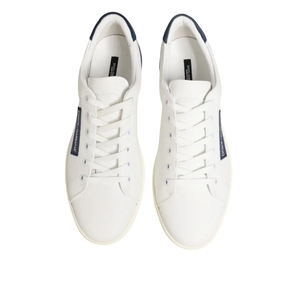 Dolce & Gabbana Weiße und blaue Sneakers aus Leder mit Logo-Patch - EU44/US11