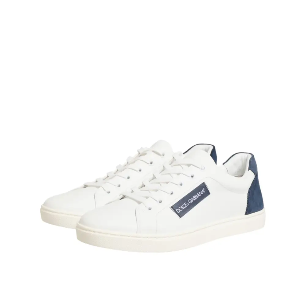 Dolce & Gabbana Weiße und blaue Sneakers aus Leder mit Logo-Patch - EU44/US11