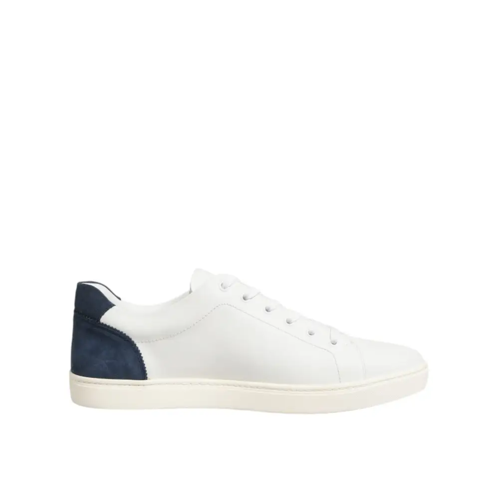 Dolce & Gabbana Weiße und blaue Sneakers aus Leder mit Logo-Patch - EU44/US11