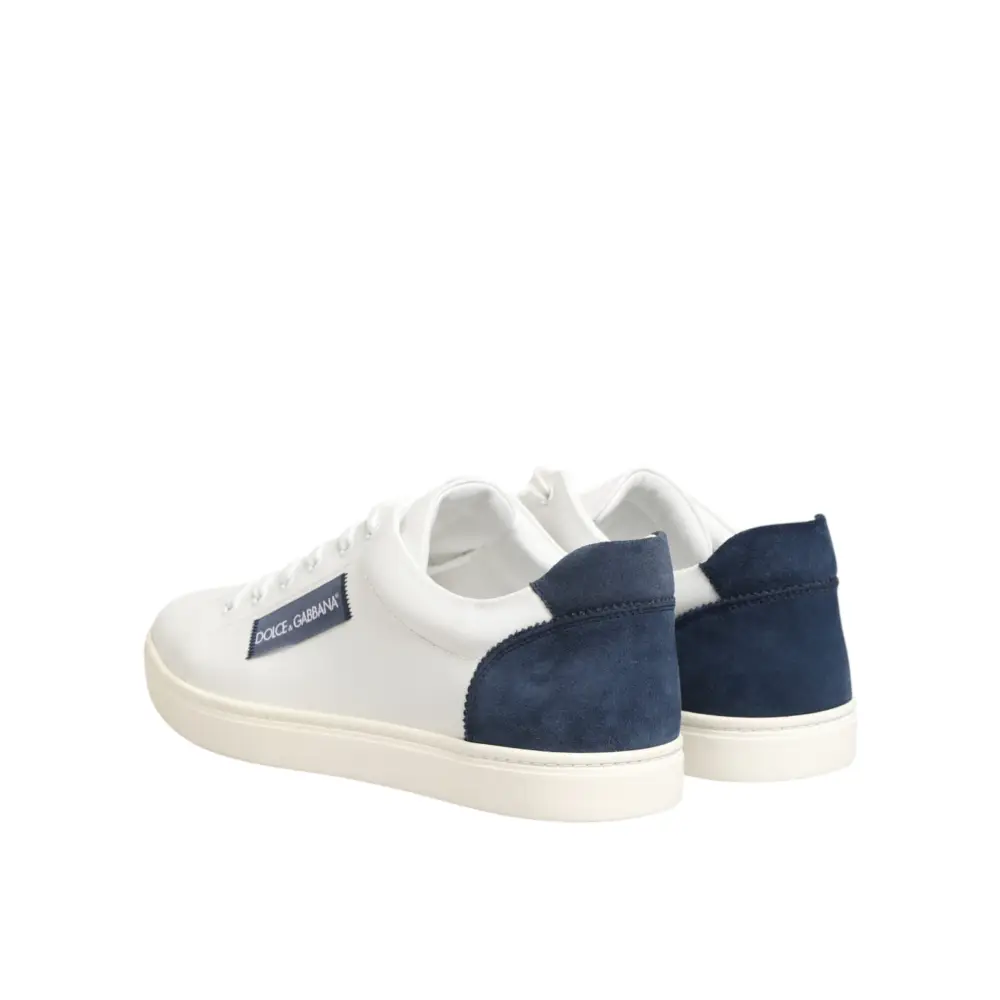 Dolce & Gabbana Weiße und blaue Sneakers aus Leder mit Logo-Patch - EU44/US11