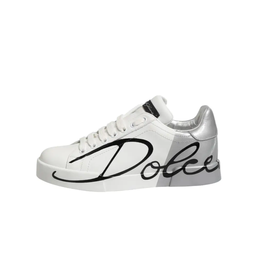 Dolce & Gabbana Weiße und graue Low-Top Sneaker aus Leder - EU35.5/US5