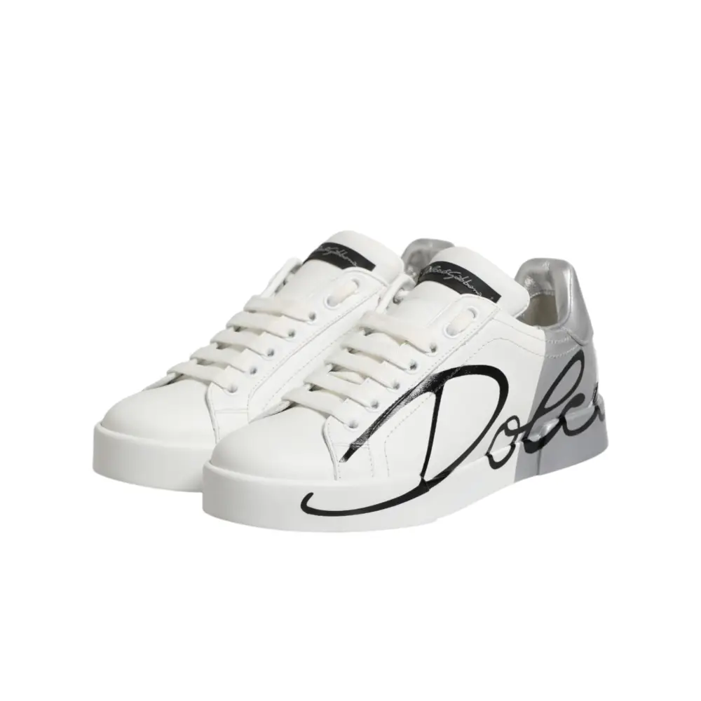 Dolce & Gabbana Weiße und graue Low-Top Sneaker aus Leder - EU35.5/US5