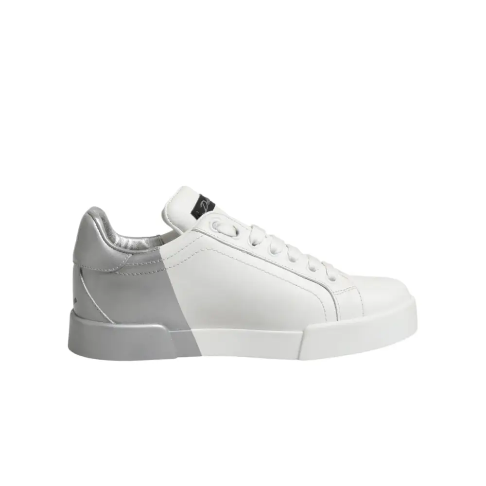 Dolce & Gabbana Weiße und graue Low-Top Sneaker aus Leder - EU35.5/US5