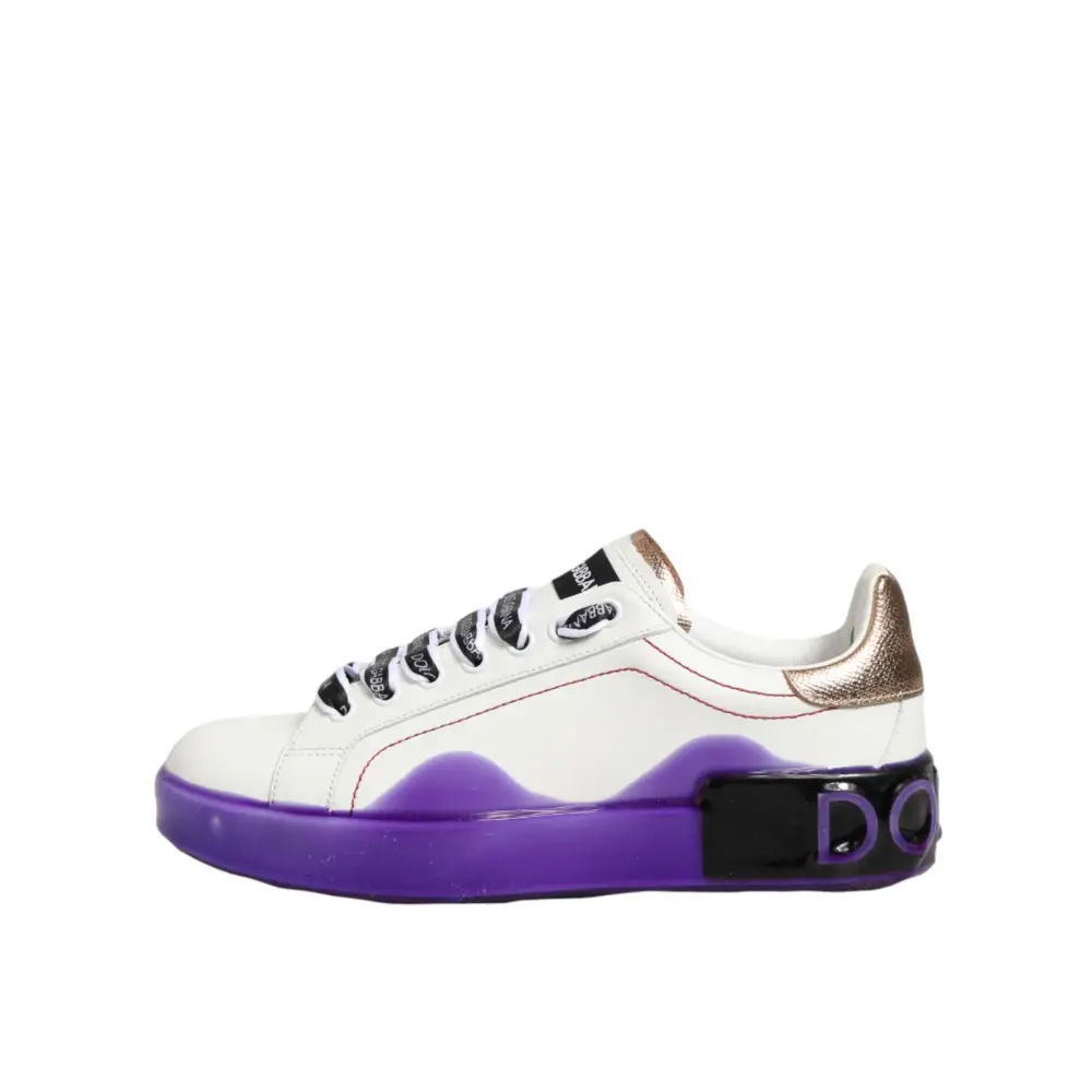 Dolce & Gabbana Weiße und Lila Leder-Sneaker mit niedrigem Schaft - EU37/US6.5