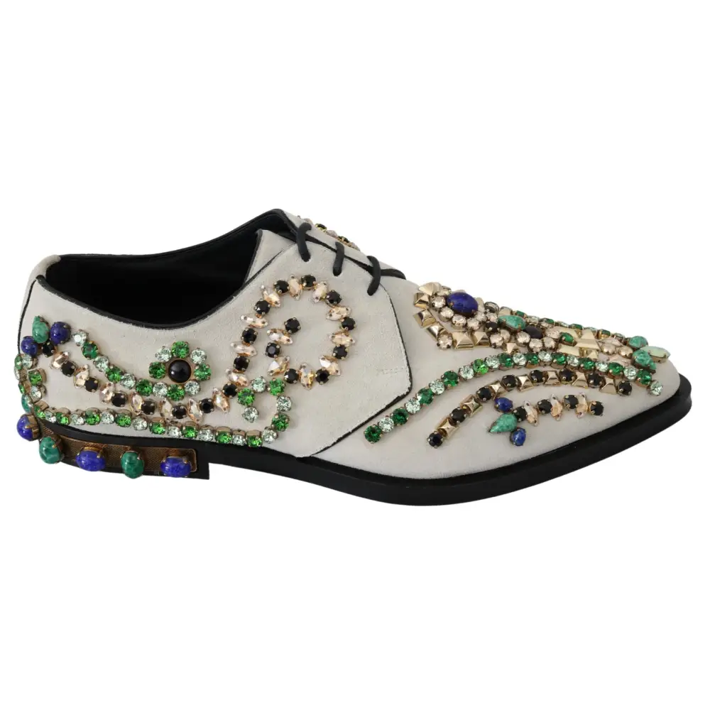 Dolce & Gabbana Weiße Wildleder Kristall Kleid Broque Schuhe - EU41/US10.5