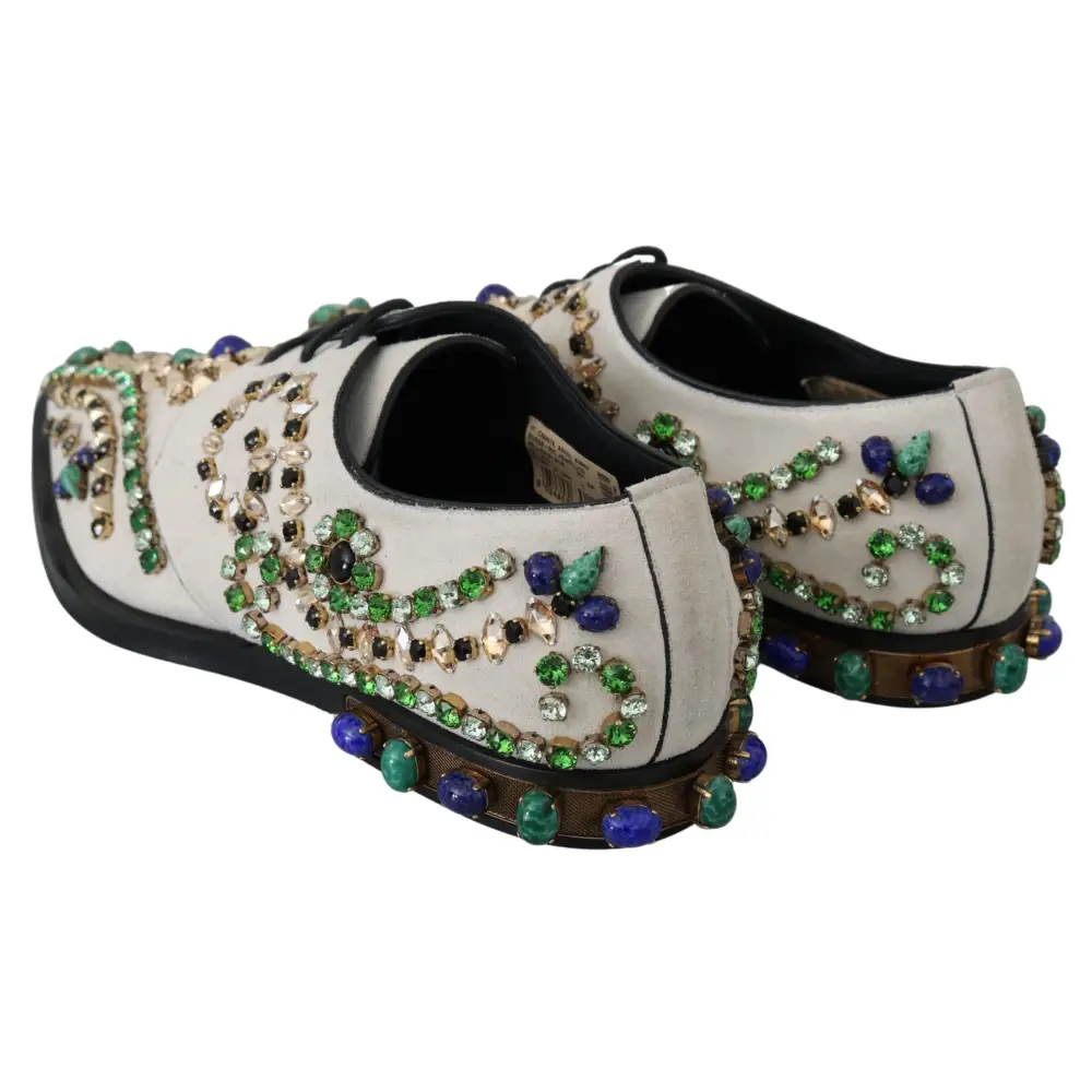 Dolce & Gabbana Weiße Wildleder Kristall Kleid Broque Schuhe - EU41/US10.5