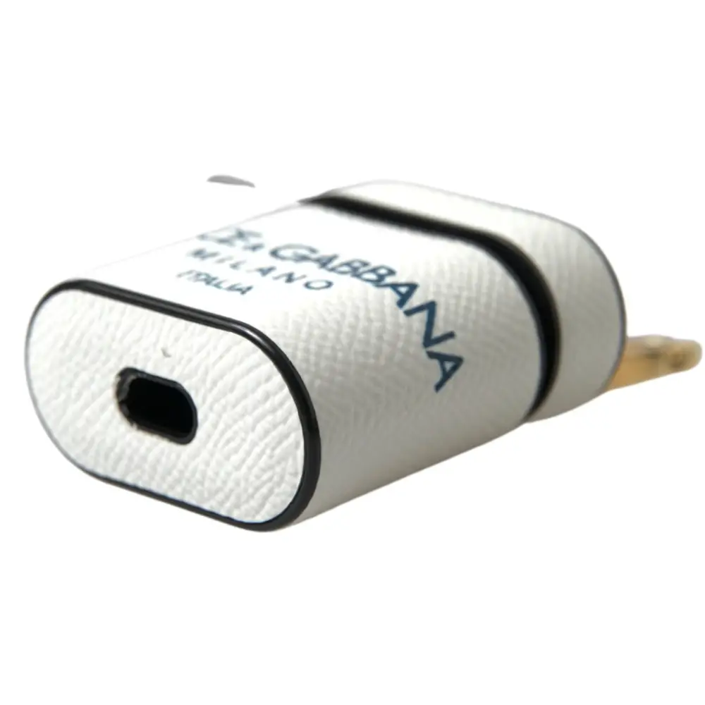 Dolce & Gabbana Weißes blaues Kalbsleder Logo Druck Riemen Airpods Fall